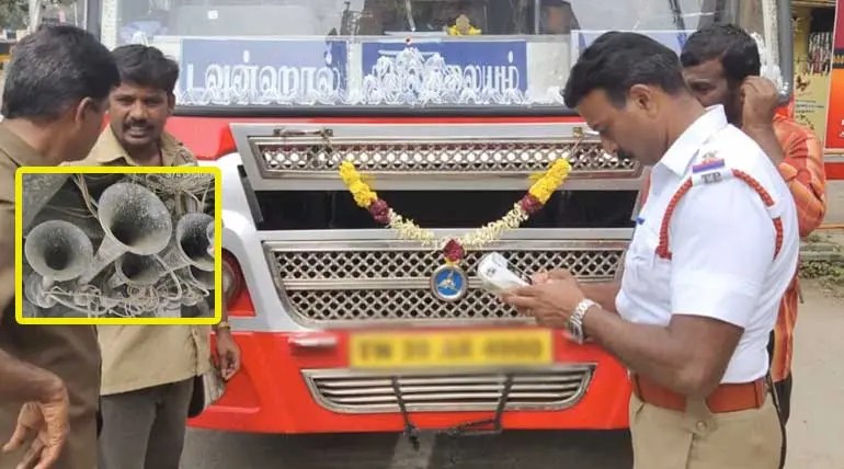 Coimbatore City Traffic Police in Action of Removing Pressure Horn