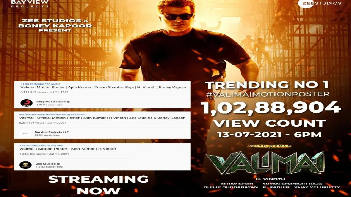 Valimai Update: Valimai Motion Picture Crossed 10 million plus Views