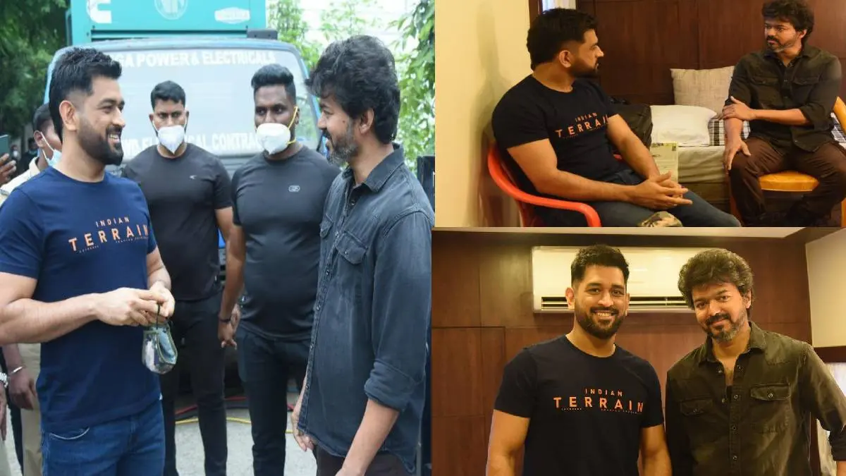 Cricketer MS Dhoni Meets Actor Vijay At Beast Movie Set Today