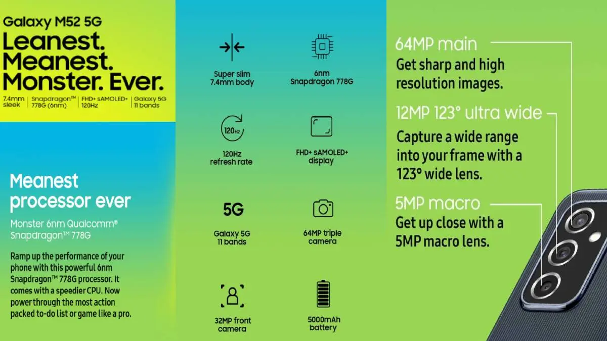 Galaxy M52 5G: Samsung Galaxy M52 5G Specifications And Price Details