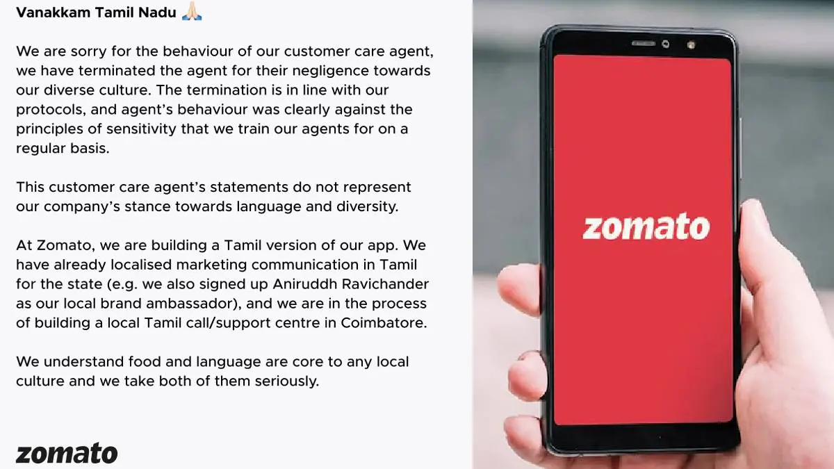 Zomato Apologize To Tamil Nadu People For 'Everyone Should Know Hindi'
