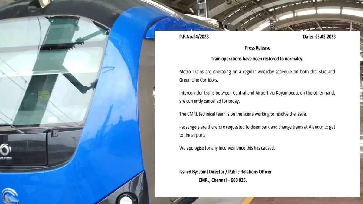 Chennai Central Airport Metro Rail Service Stop Due To Glitch