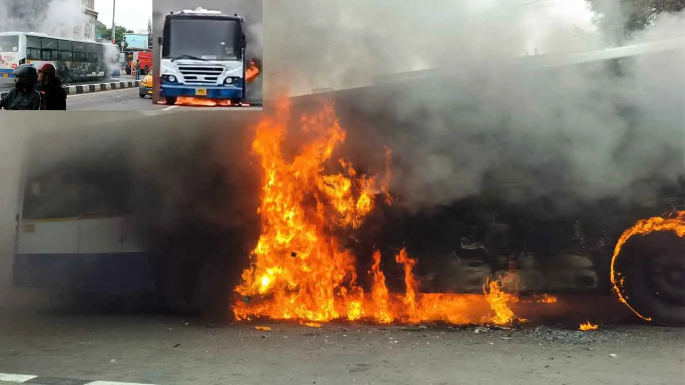 Bengaluru BMTC Bus Carrying 30 Passengers Catch Fire on MG Road