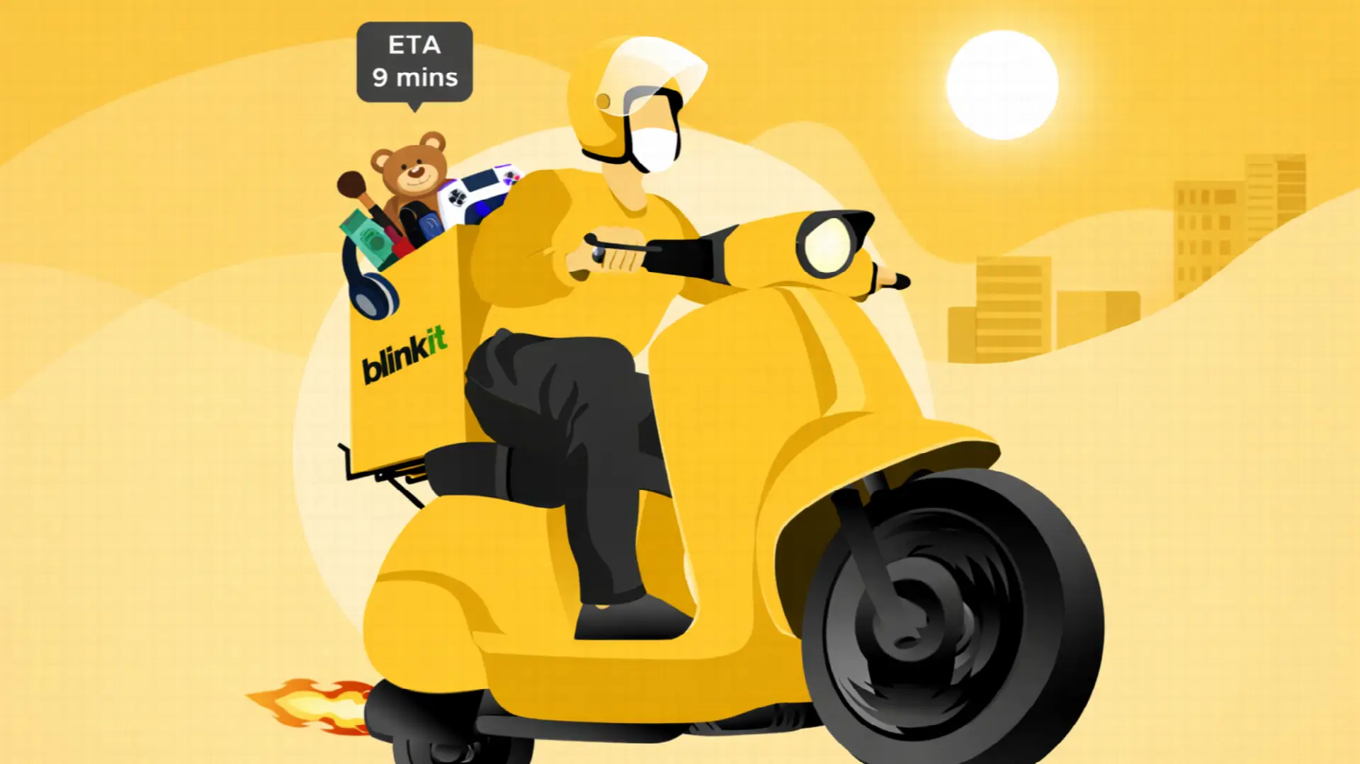 Cartoon image of the Blinkit Delivery person.