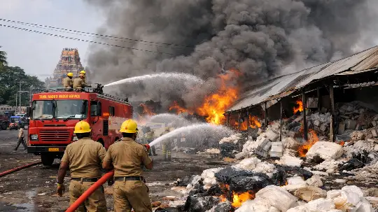 Fire Breaks Out at Thermocol Warehouse in Peelamedu, Coimbatore