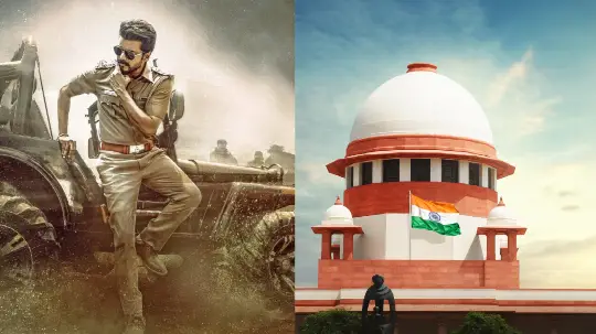 Jana Nayagan Poster and the image of Supreme Court, New Delhi