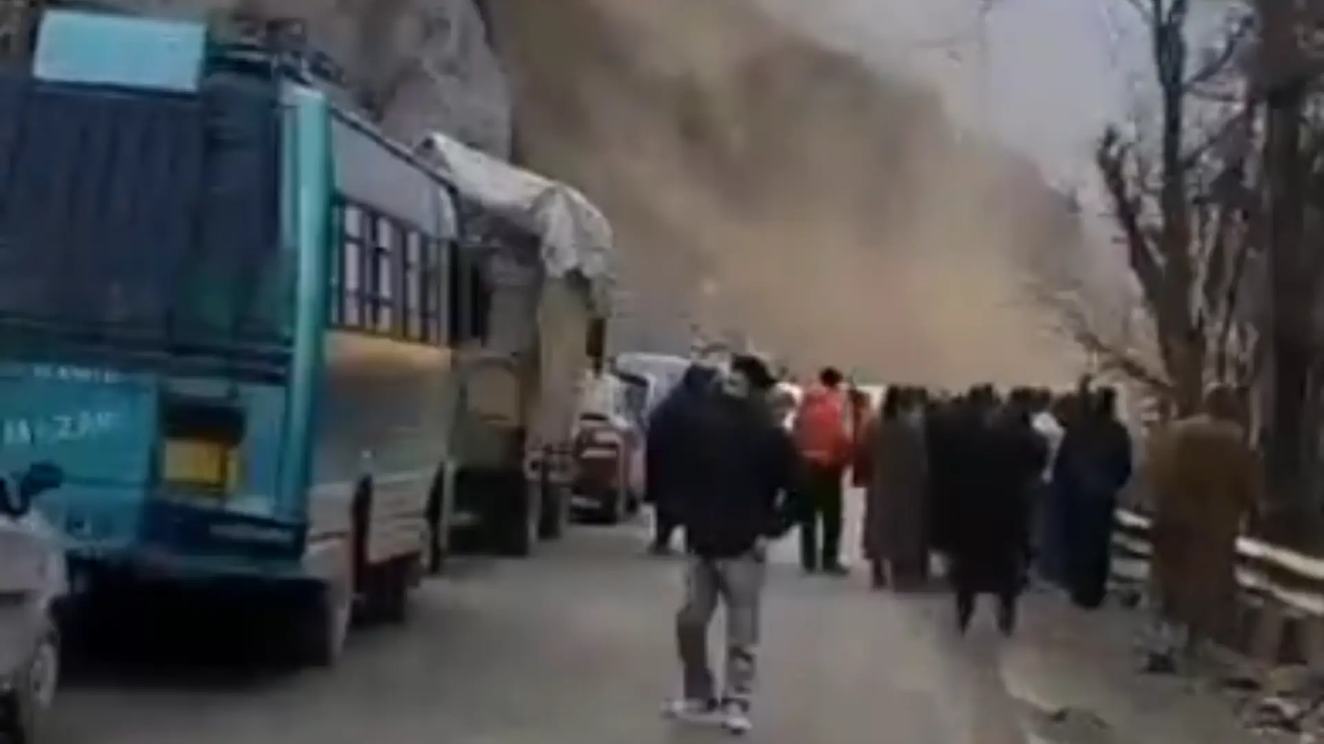 Rocks and debris block NH-1 in north Kashmir after a landslide