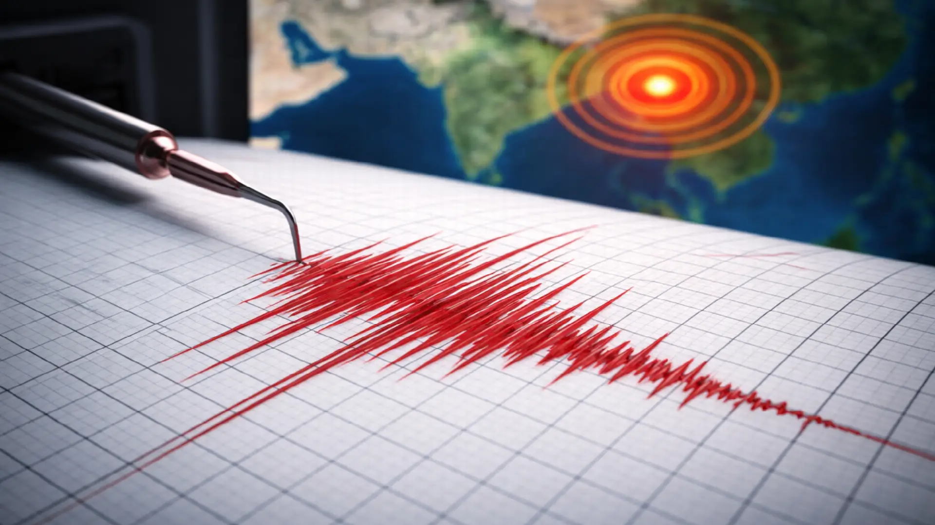 Seismograph marking earthquake epicenter
