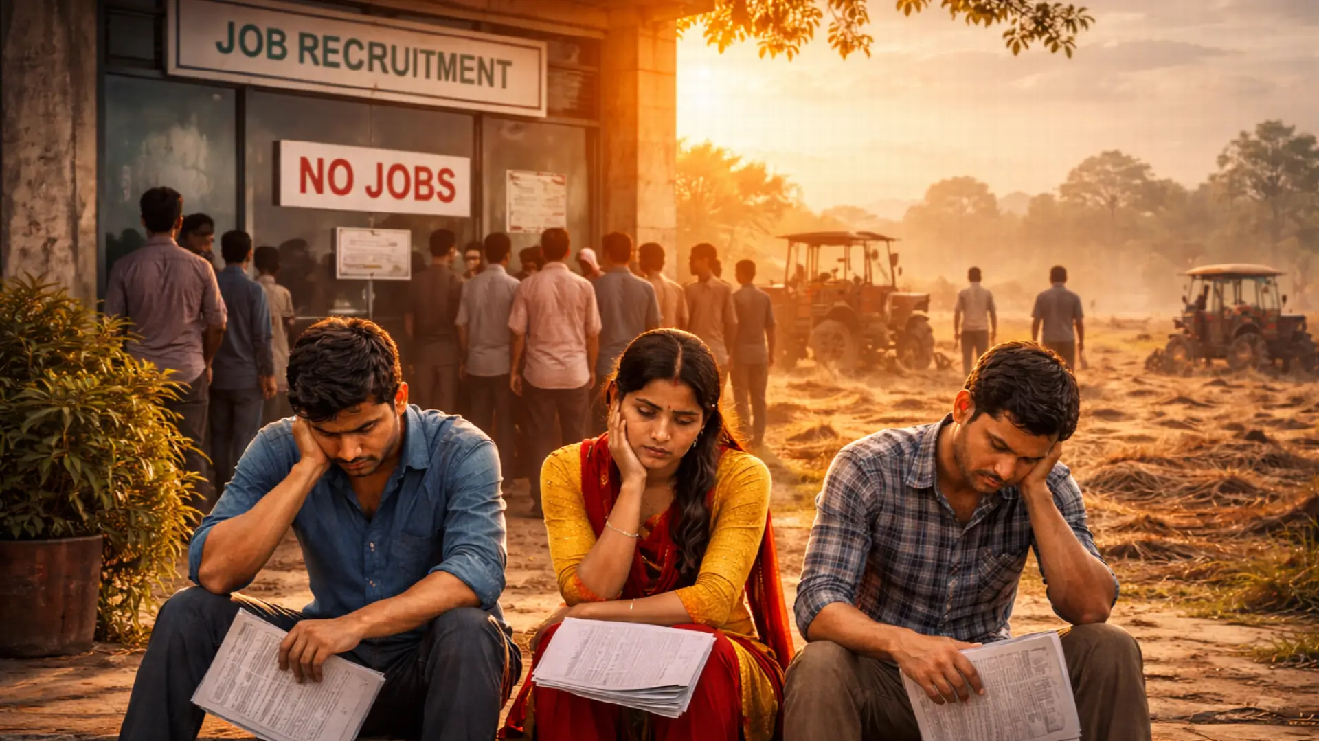 AI image of Unemployment struggles in India