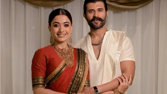 Vijay and Rashmika look at their reception on March 4