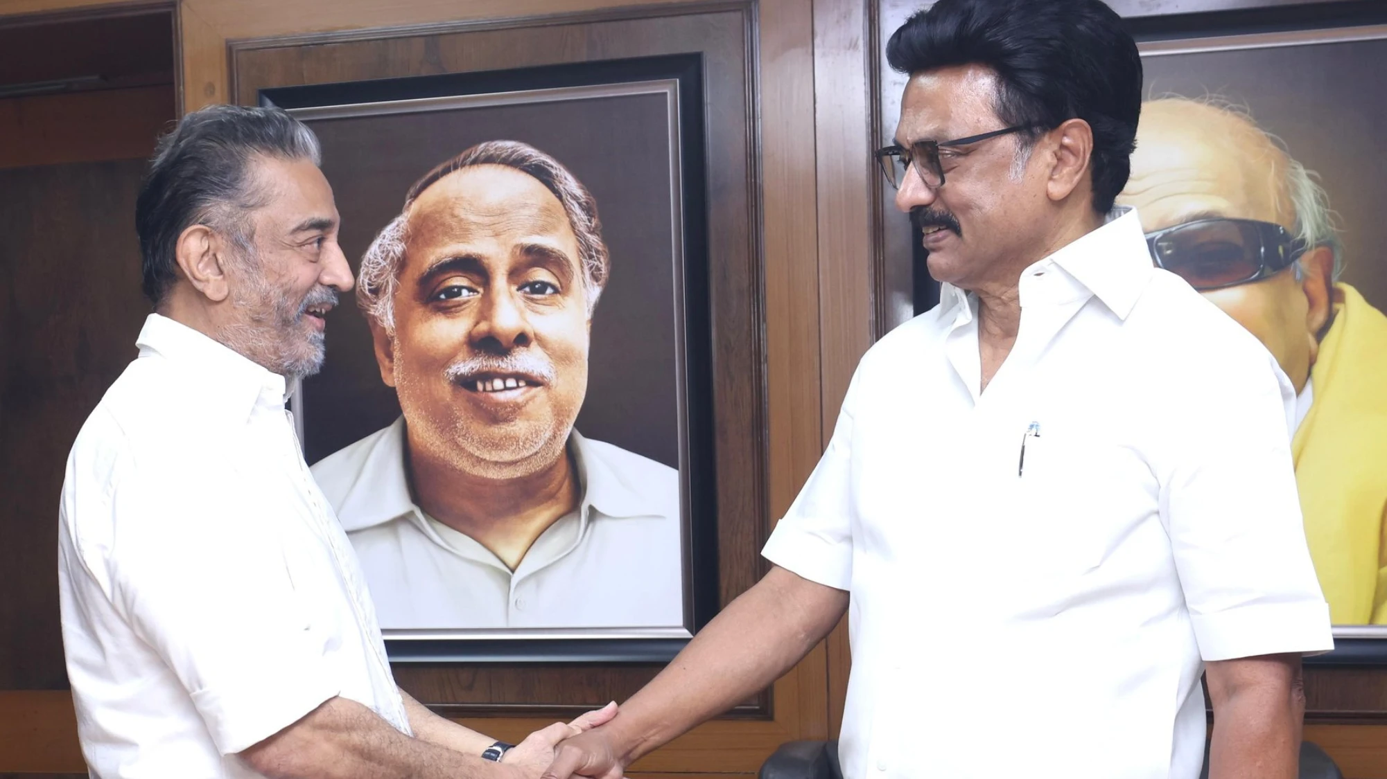 MNM founder Kamal Hassan met CM M K Stalin at Anna Arivalayam
