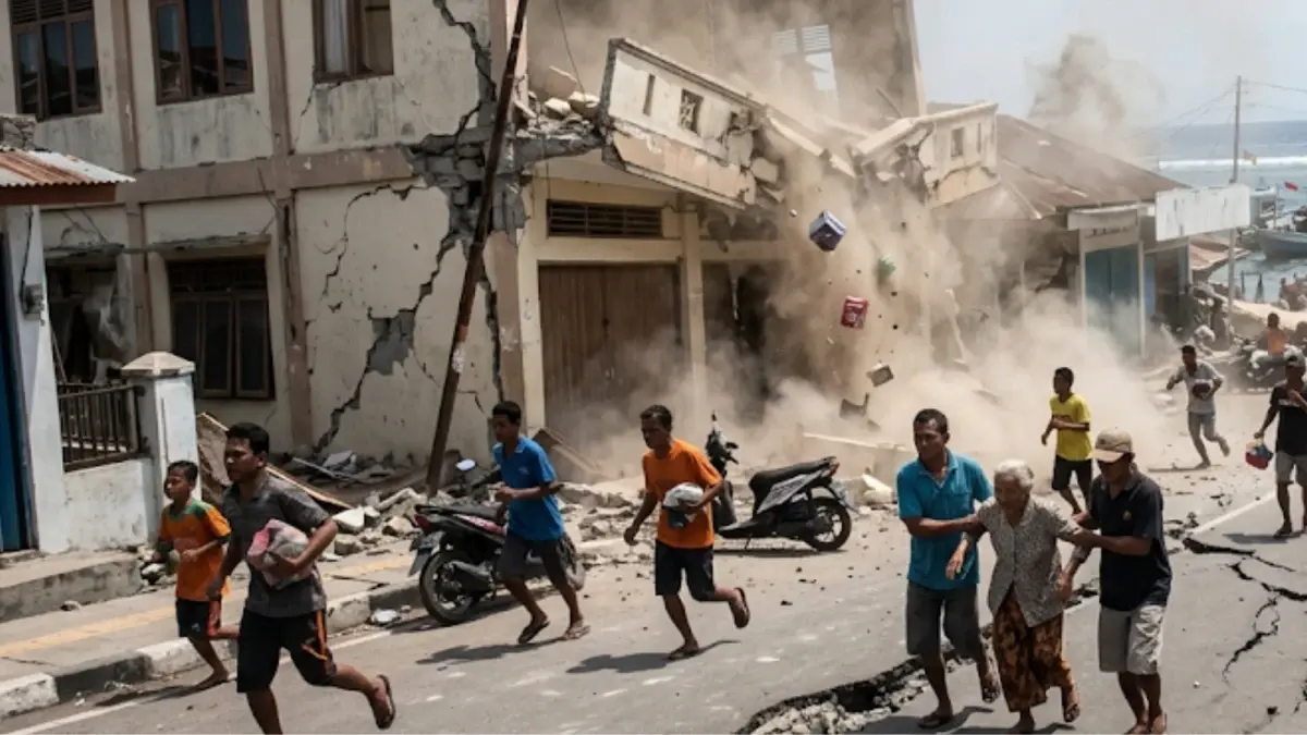 Strong earth quake hit at Indonesia